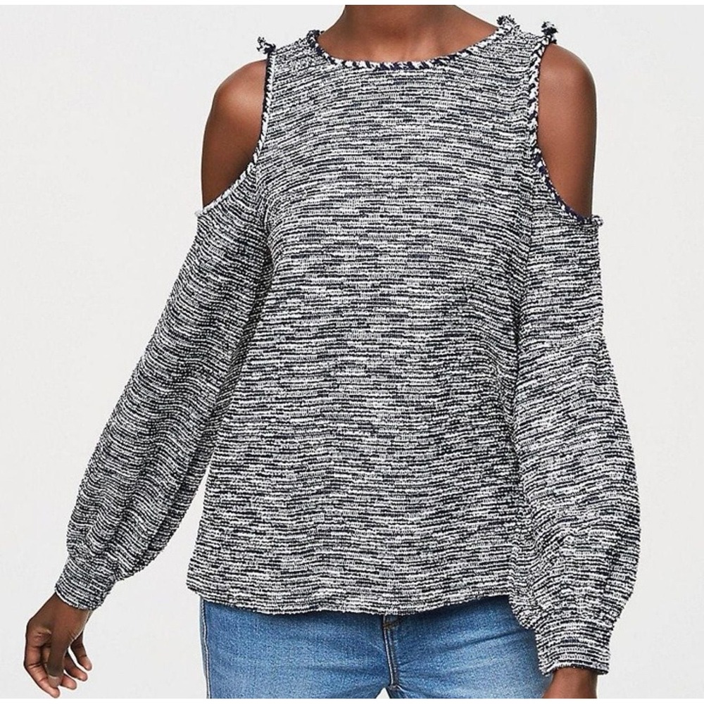 Ann Taylor Loft Textured Spacedye Cold Shoulder Sweater Women's Large
